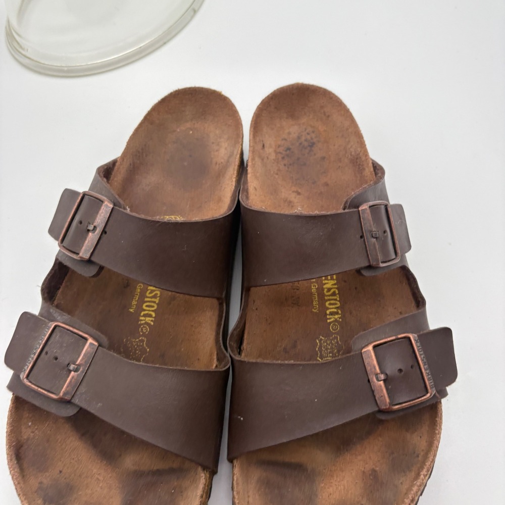 Birkenstock Arizona Dark Brown Leather Sandal Mens 13 EU 46 Two Strap Slide - Picture 4 of 10